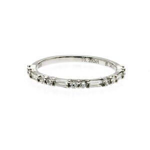0.40 CT Round and Baguette Diamond 14K White Gold Wedding Band Ring Size 6.5